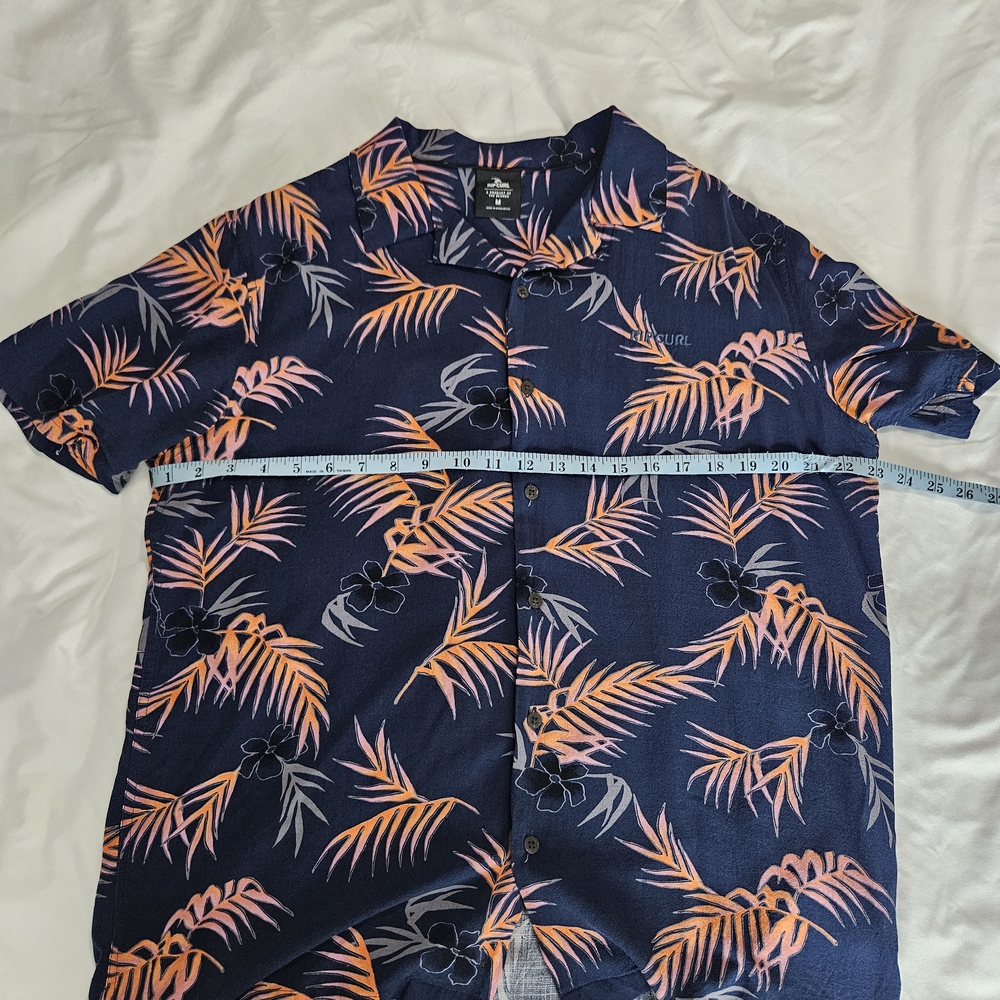 Rip Curl Blue Shirt with Orange and Pink Leaf Design